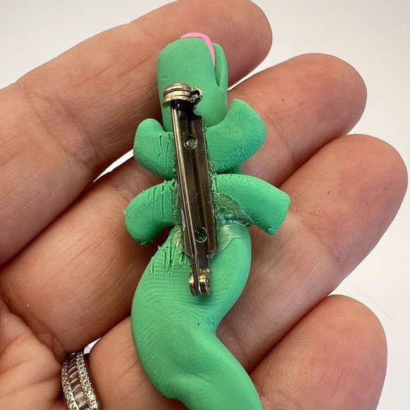 Alligator Polymer Clay Dangle Earrings Brooch Set Handmade Zoolery Vintage - Picture 4 of 6
